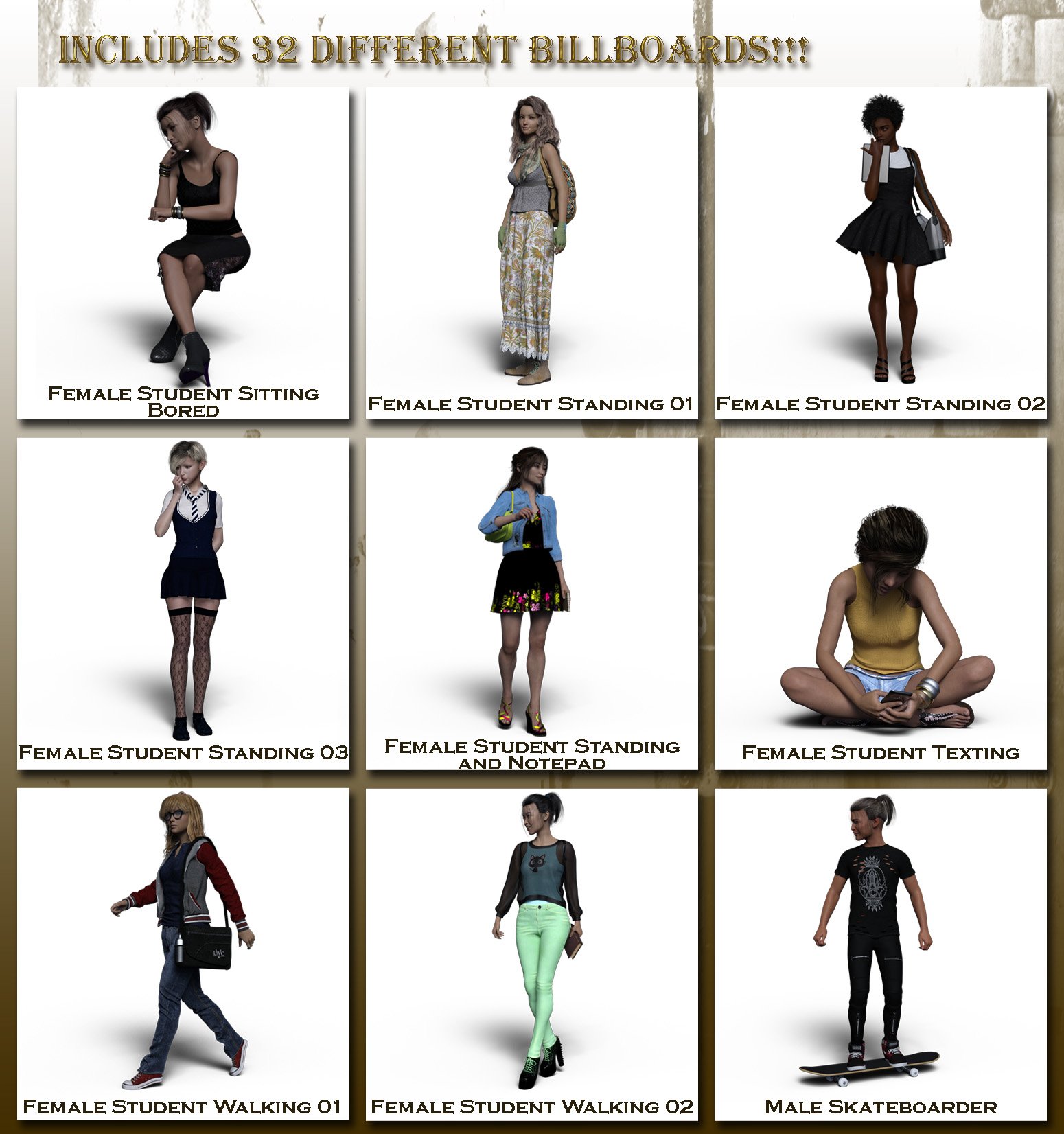 Now-Crowd Billboards - School Life Now-Crowd Billboards - School Life by: RiverSoft Art, 3D Models by Daz 3D