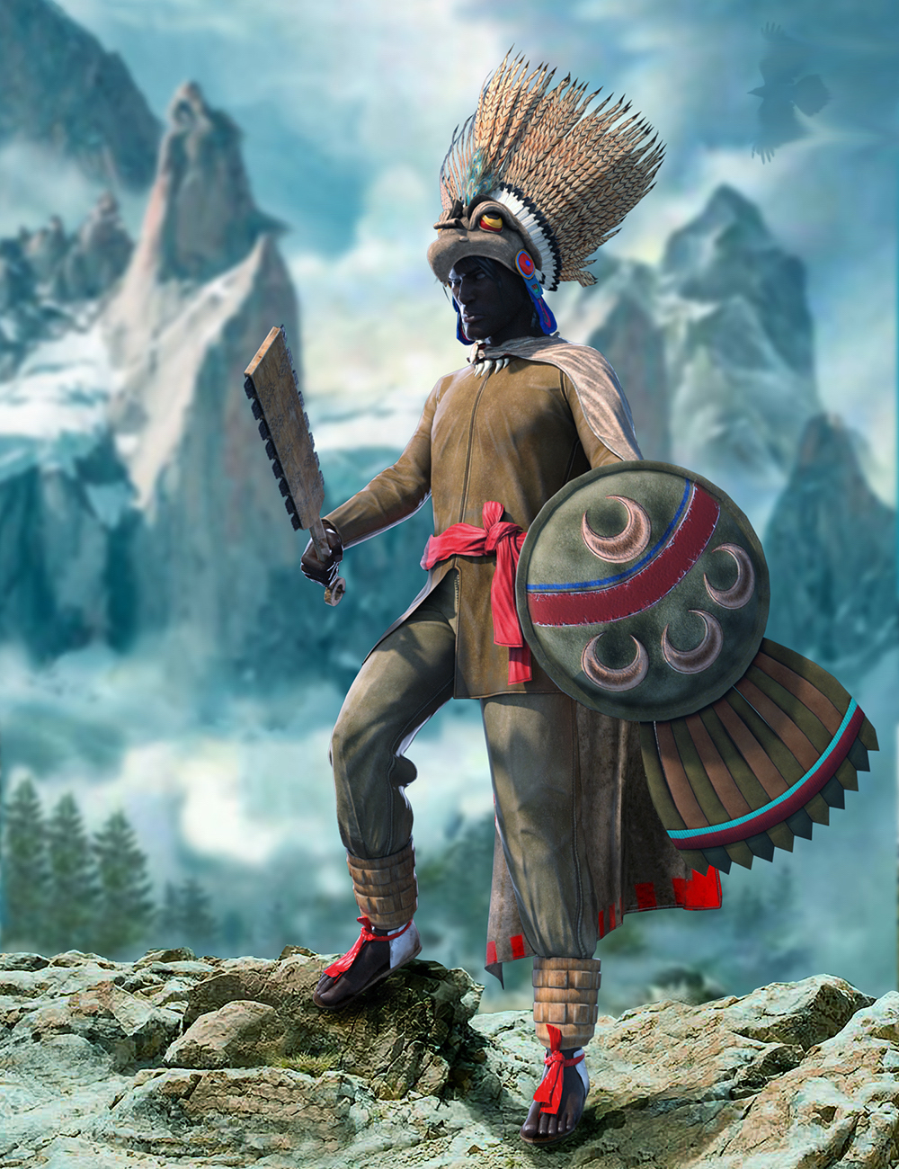 dForce Aztec Eagle Warrior Outfit for Genesis 8 Male(s) by: Meshitup, 3D Models by Daz 3D