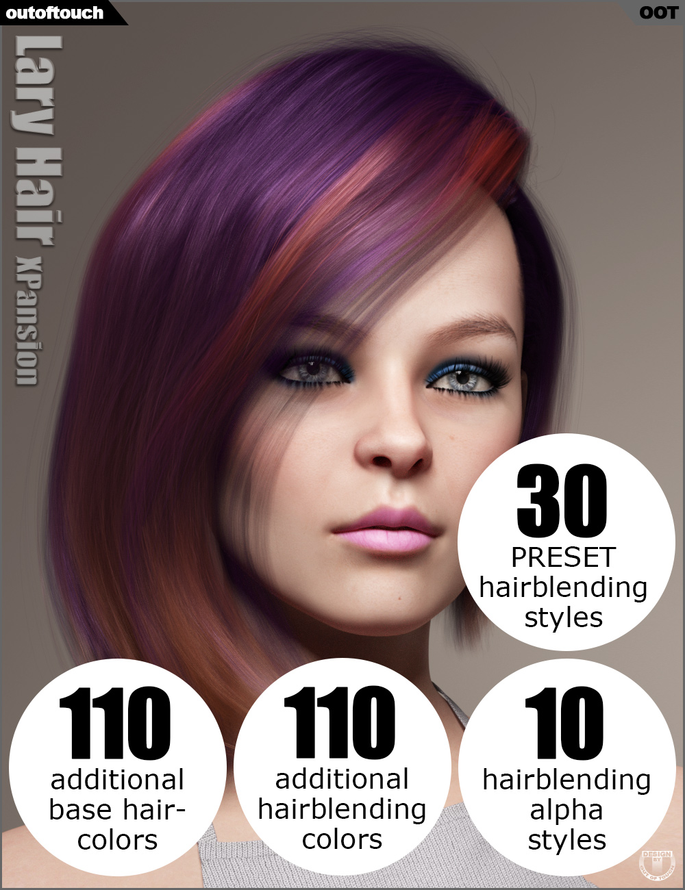 OOT Hairblending 2.0 Texture XPansion for Lary Hair by: outoftouch, 3D Models by Daz 3D