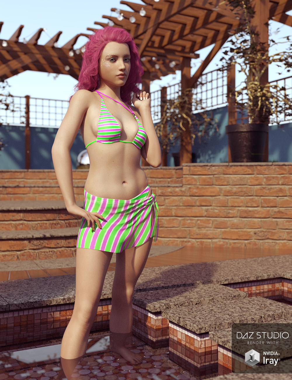 Summer Fun Textures for RealFit Ring Bikini and Wrap by: ForbiddenWhispers, 3D Models by Daz 3D