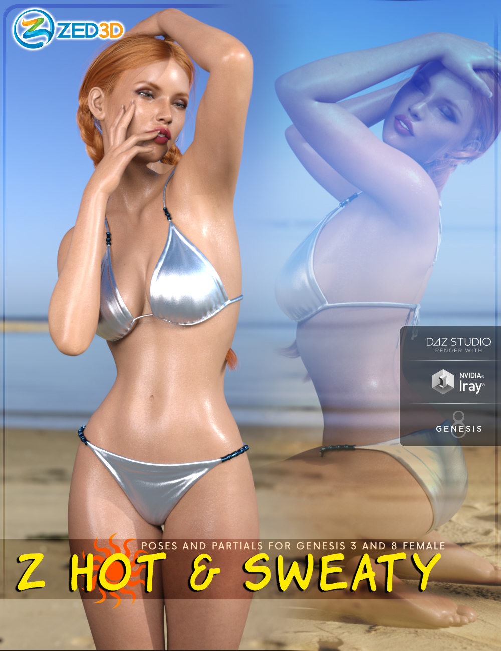 Z Hot and Sweaty - Poses and Partials for Genesis 3 and 8 Female by: Zeddicuss, 3D Models by Daz 3D