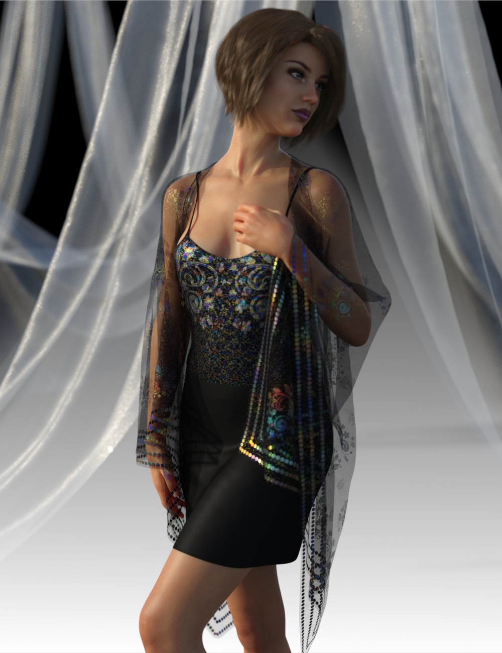 dForce Shirred Dress Outfit for Genesis 8 Female(s) by: Aave Nainen, 3D Models by Daz 3D