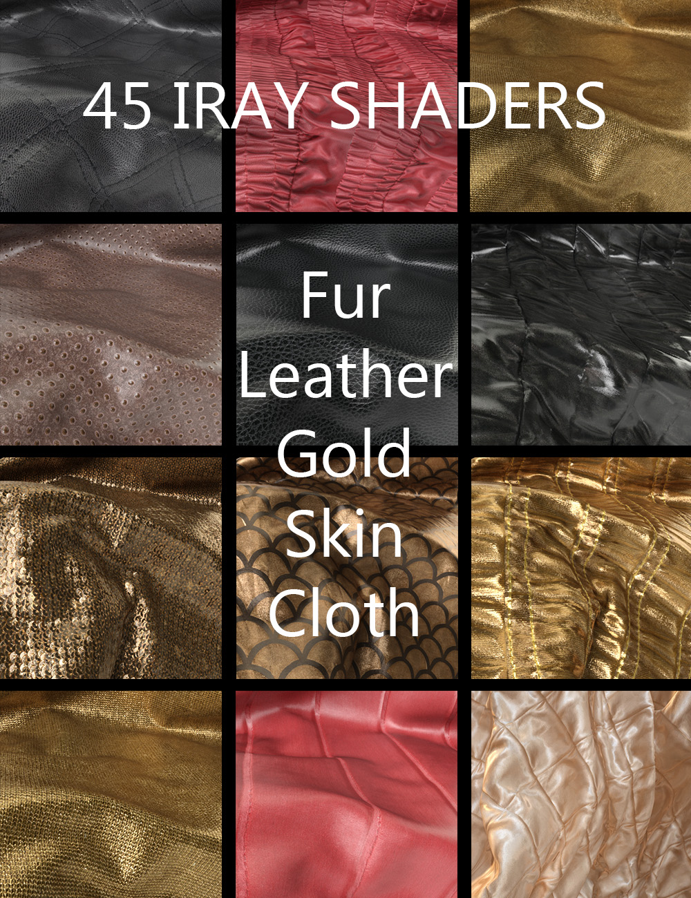 45 Organic and Cloth Shaders for Iray by: Polygonal Miniatures, 3D Models by Daz 3D