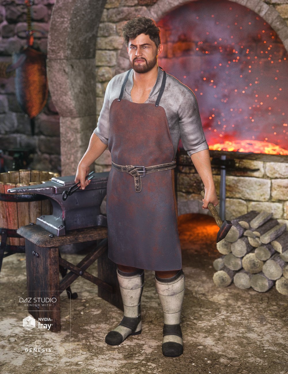 dForce Blacksmith Outfit for Genesis 8 Male(s) by: Barbara BrundonMely3DUmblefugly, 3D Models by Daz 3D