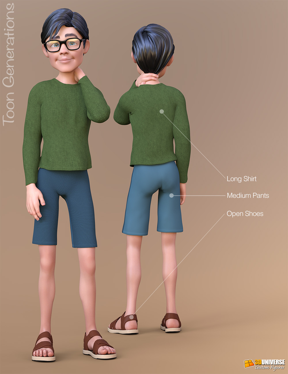 Toon Generations dForce Clothing for Genesis 8 Male(s) by: 3D Universe, 3D Models by Daz 3D