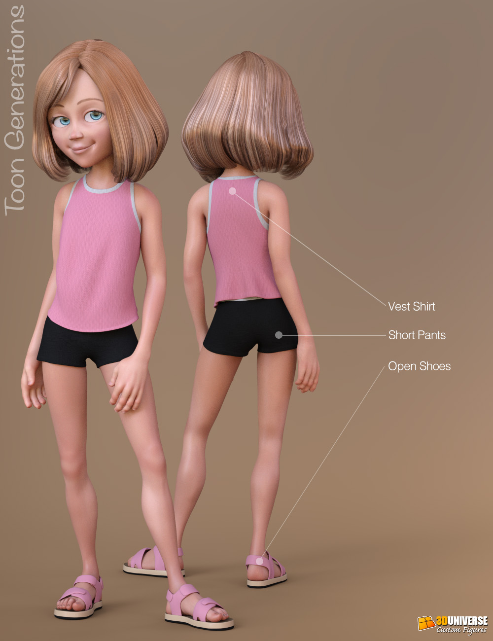 Toon Generations dForce Clothing for Genesis 8 Female(s) by: 3D Universe, 3D Models by Daz 3D