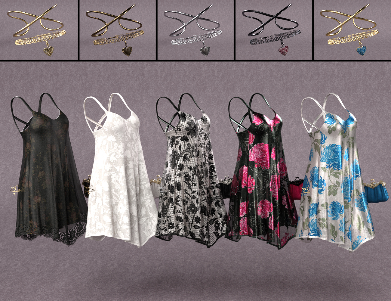 Florals for Chiffon Slip Dress by: Sarsa, 3D Models by Daz 3D
