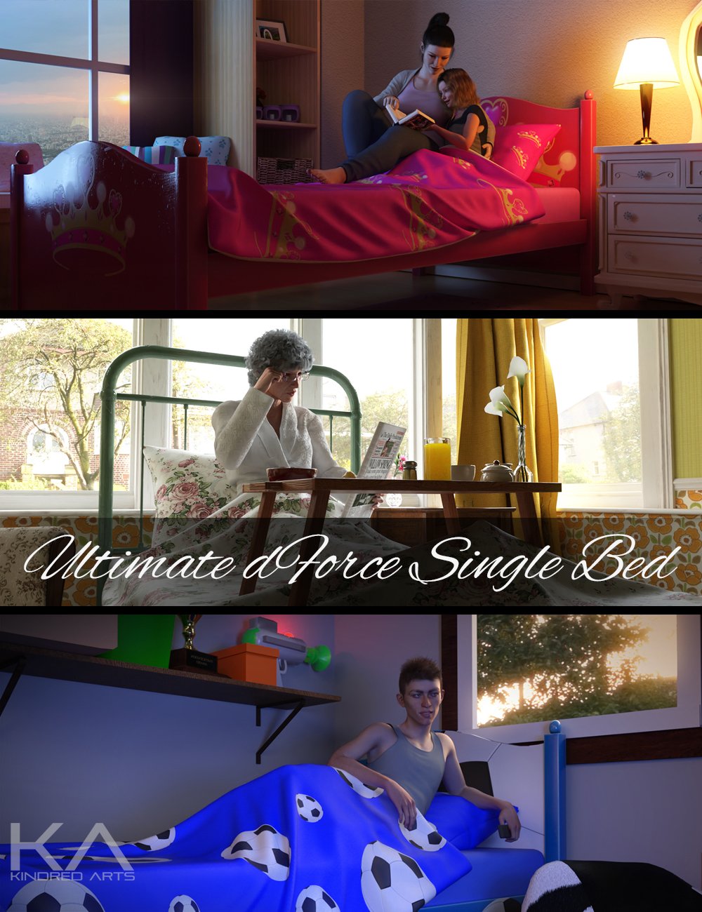 Ultimate dForce Single Bed by: KindredArts, 3D Models by Daz 3D
