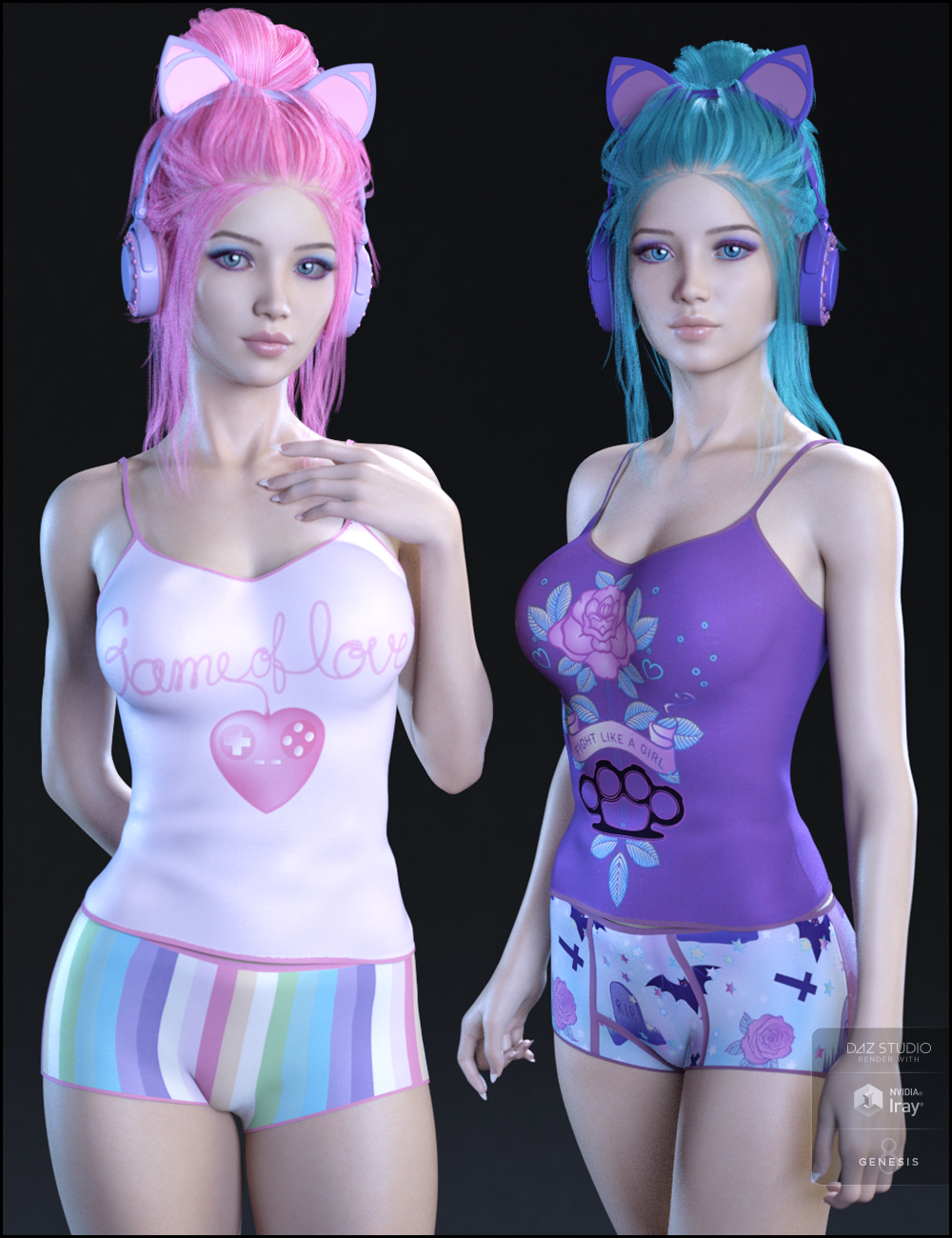 Kawaii Textures for Gamer Girl PJs and Accessories by: Jessaii, 3D Models by Daz 3D