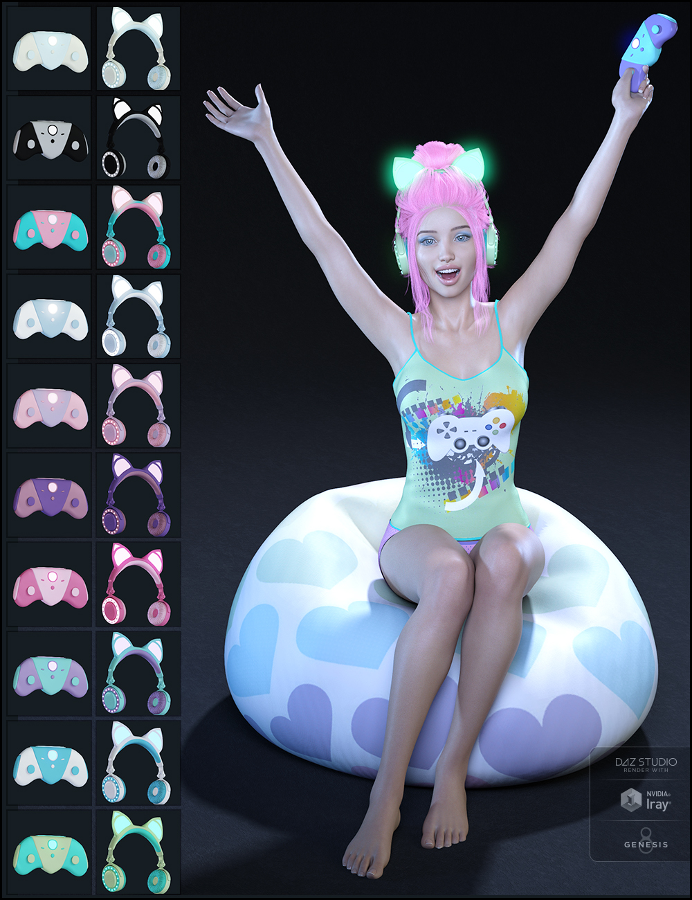 Kawaii Textures For Gamer Girl Pjs And Accessories Daz 3d