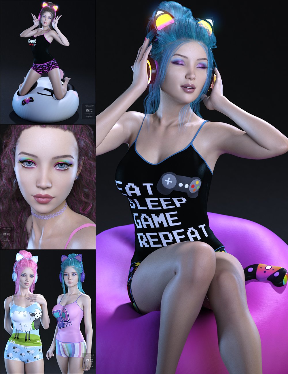 Gamer Girl Bundle by: JessaiiDemonicaEvilius, 3D Models by Daz 3D