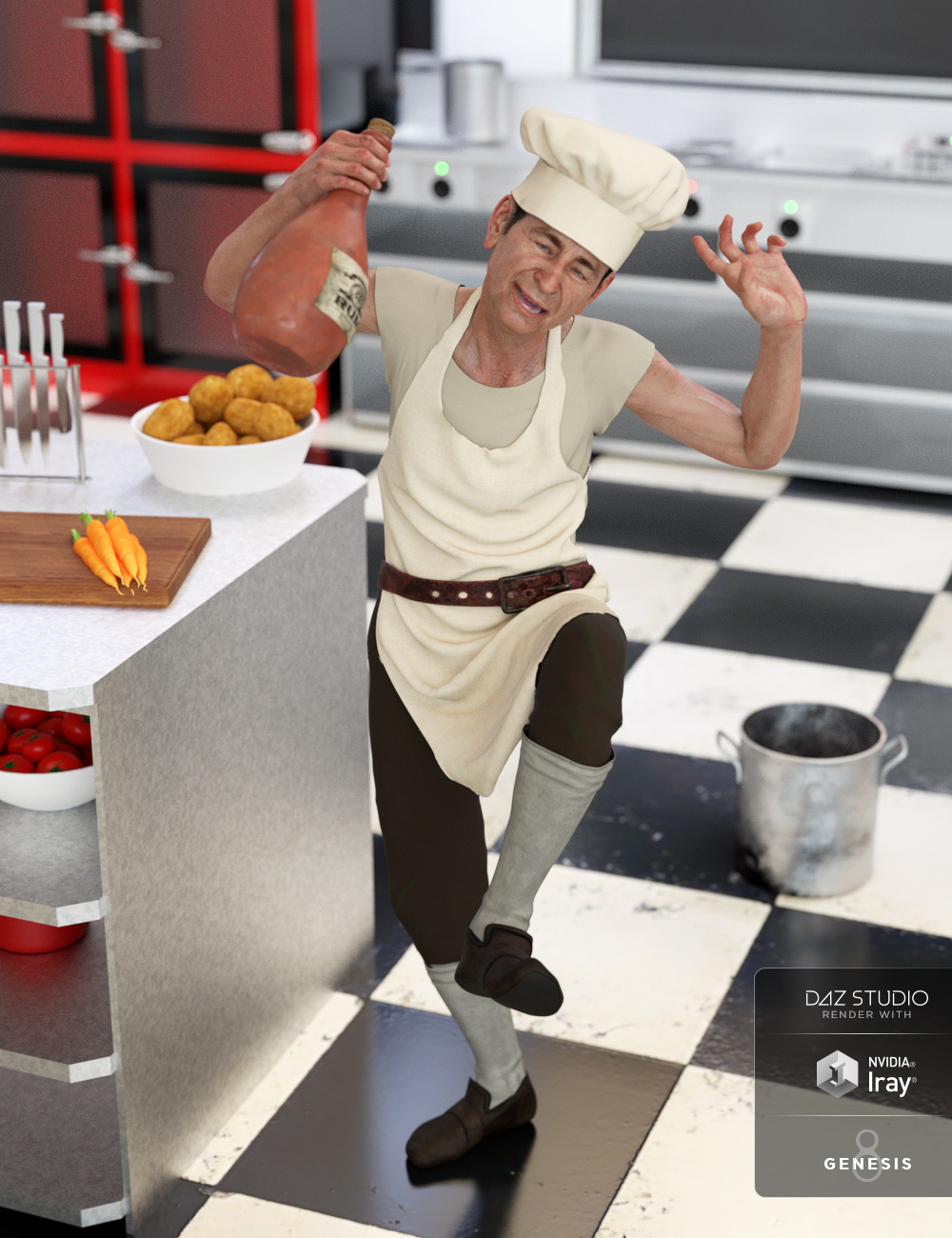 dForce Crazy Chef Outfit for Genesis 8 Male(s) by: Barbara BrundonMoonscape GraphicsSadeUmblefugly, 3D Models by Daz 3D