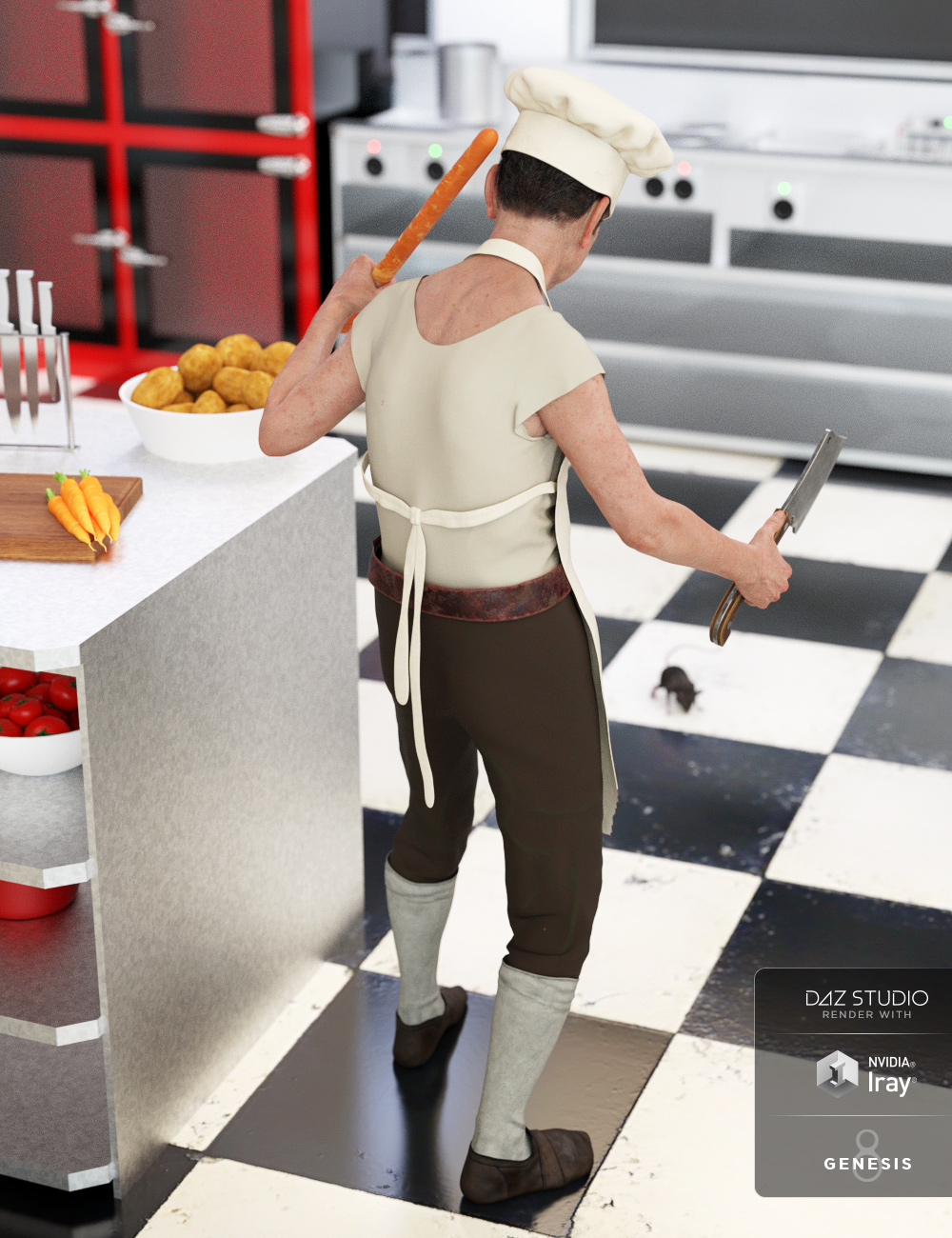 dForce Crazy Chef Outfit for Genesis 8 Male(s) by: Barbara BrundonMoonscape GraphicsSadeUmblefugly, 3D Models by Daz 3D