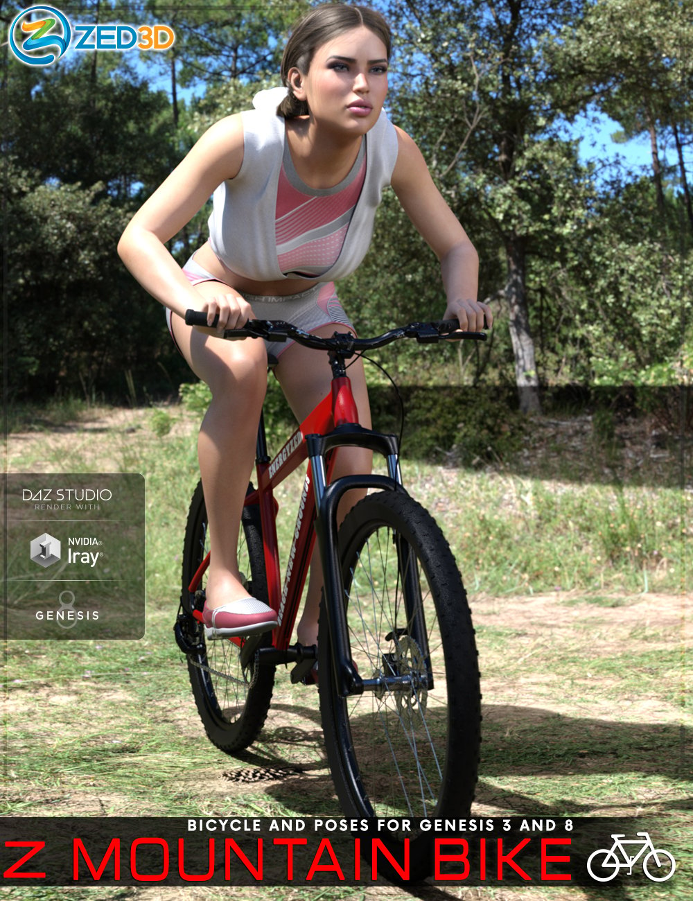 Z Mountain Bicycle and Poses for Genesis 3 and 8 by: Zeddicuss, 3D Models by Daz 3D