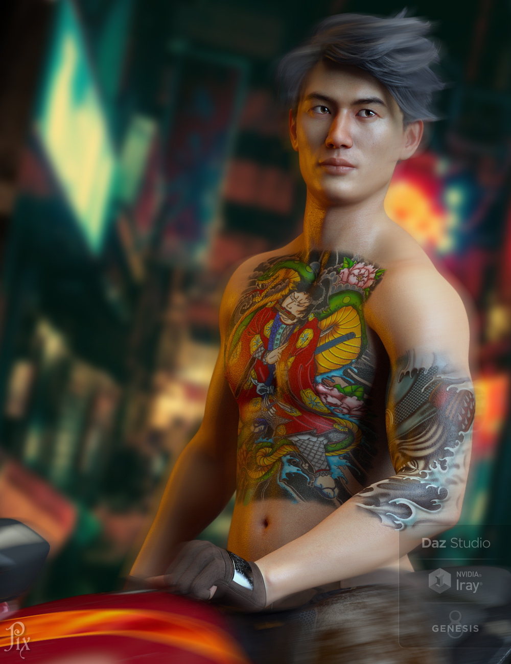 Asian SkinWorks L.I.E. Tattoos for Genesis 3 and 8 Male(s) | Daz 3D