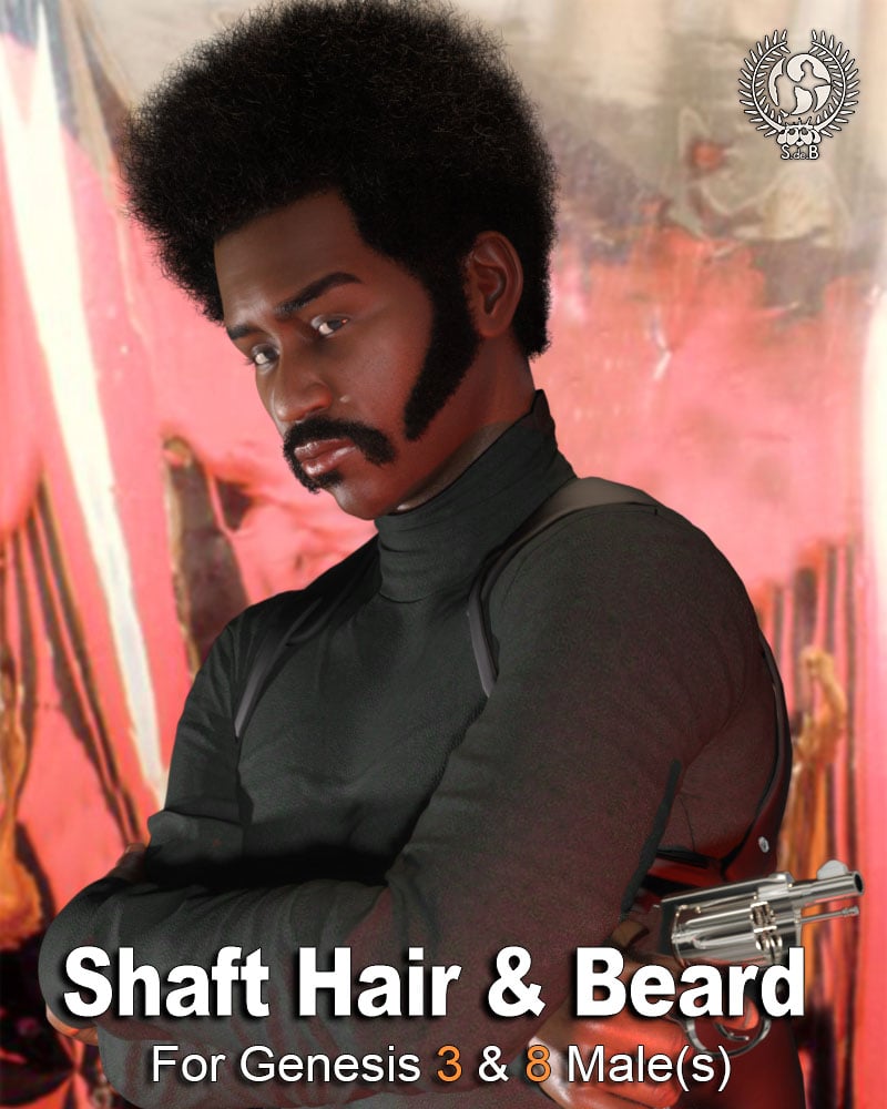 Shaft Hair and Beard Styles for Genesis 3 and 8 Male(s) by: SamSil, 3D Models by Daz 3D