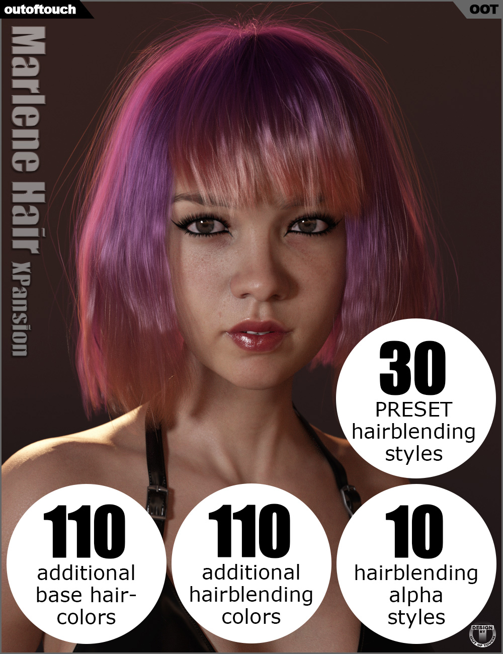 OOT Hairblending 2.0 Texture XPansion for Marlene Bob Hair by: outoftouch, 3D Models by Daz 3D