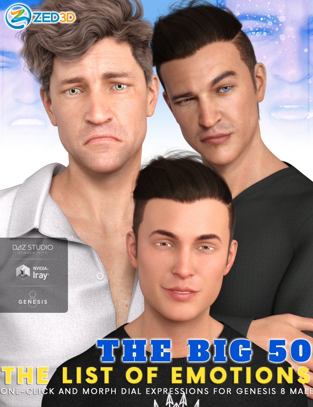 Z The Big 50 : The List of Emotions for Genesis 8 Male by: Zeddicuss, 3D Models by Daz 3D