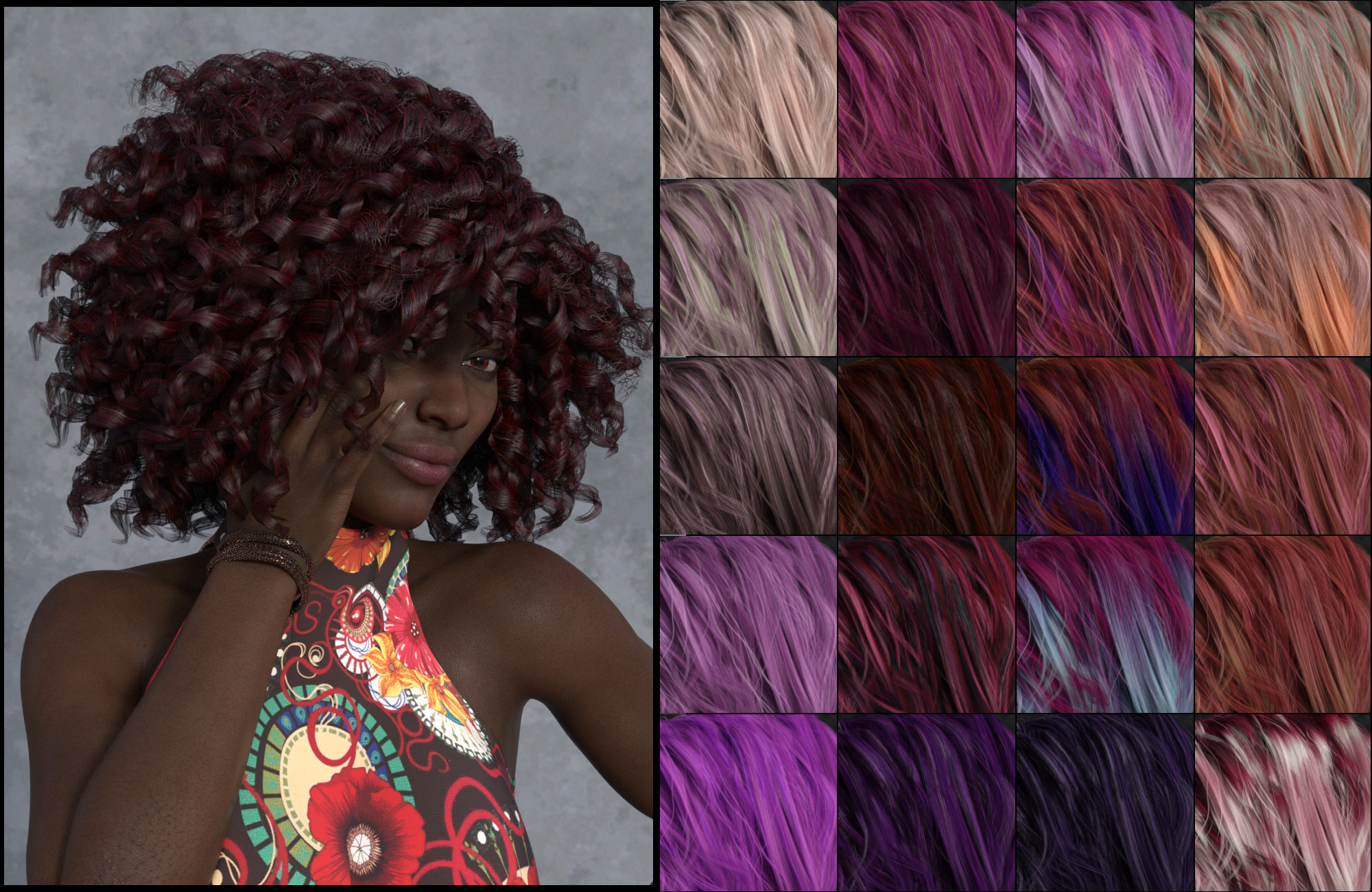 DG Iray 200 Hair Color Shaders and Merchant Resource by: IDG DesignsDestinysGarden, 3D Models by Daz 3D