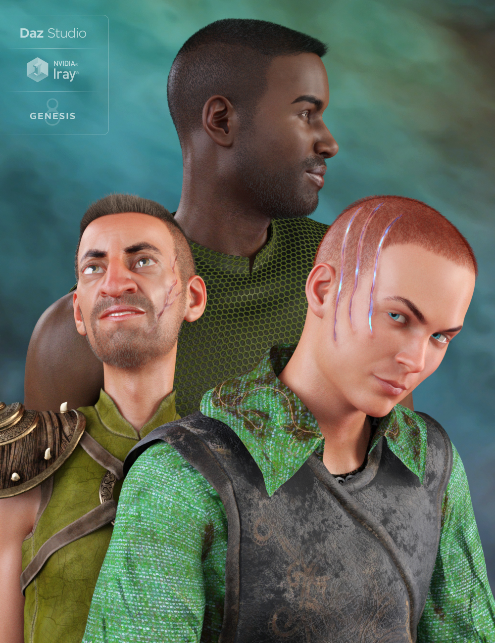 MRL Buzz Cut Hair, Stubble and Scars for Genesis 8 and Genesis 3 Male by: Mihrelle, 3D Models by Daz 3D