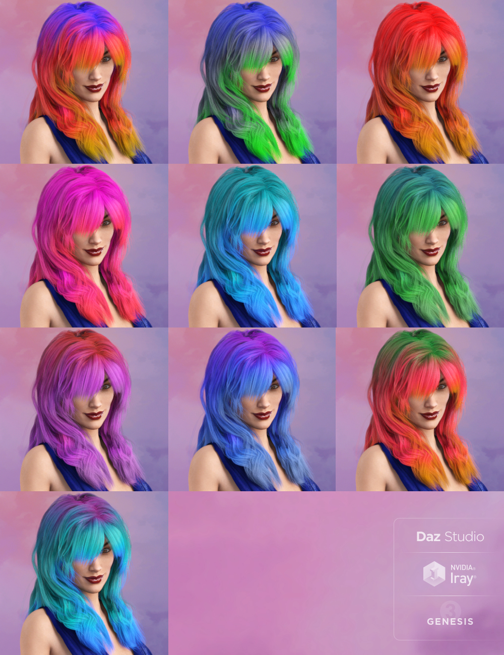 Layered Fringe Hair for Genesis 3 and 8 Female(s) by: 3DCelebrity, 3D Models by Daz 3D