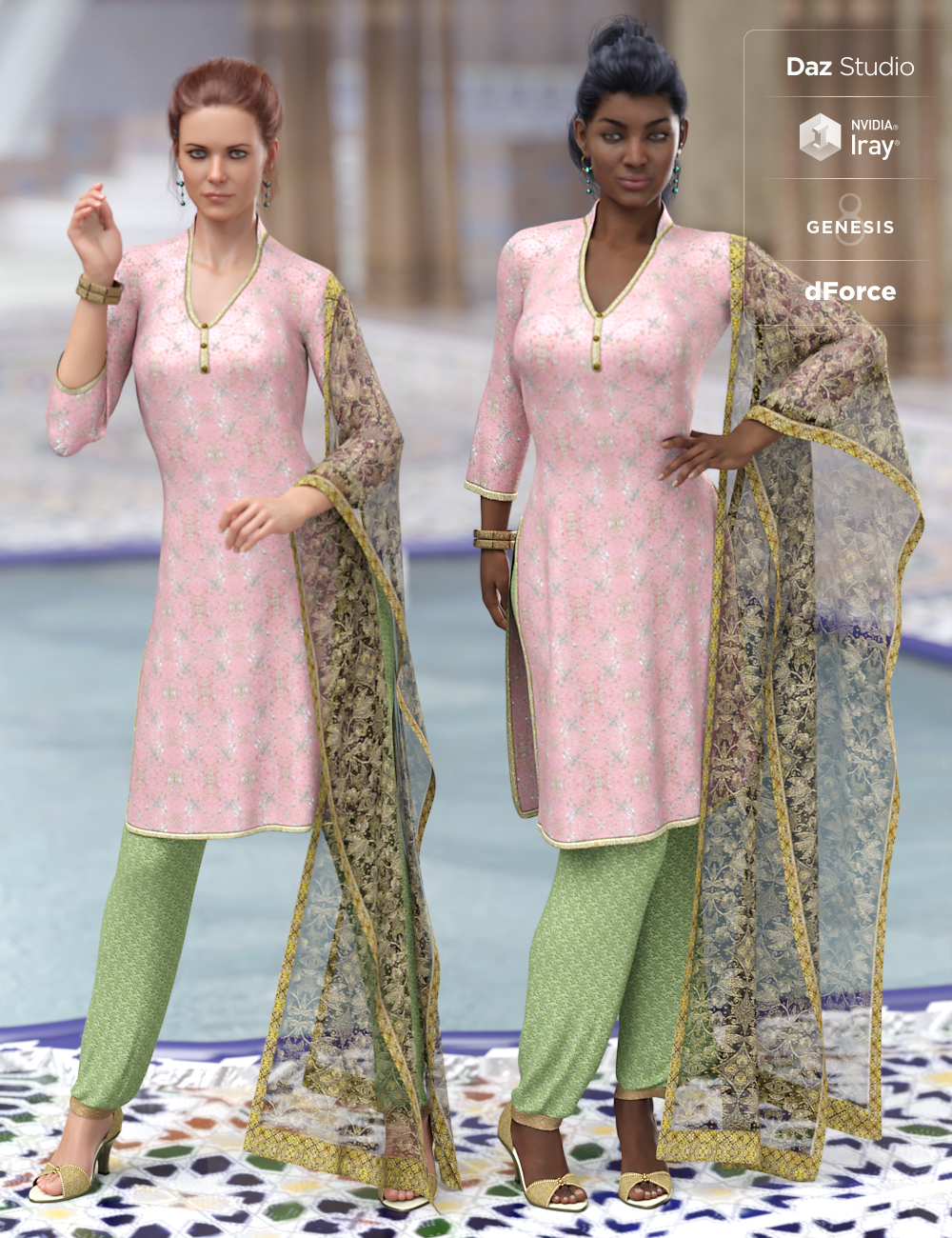 dForce Salwar Kameez for Genesis 8 Female(s) by: Ravenhair, 3D Models by Daz 3D