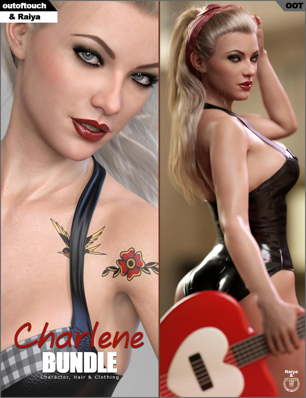 Charlene Character, Hair & Clothing Bundle by: Raiyaoutoftouch, 3D Models by Daz 3D