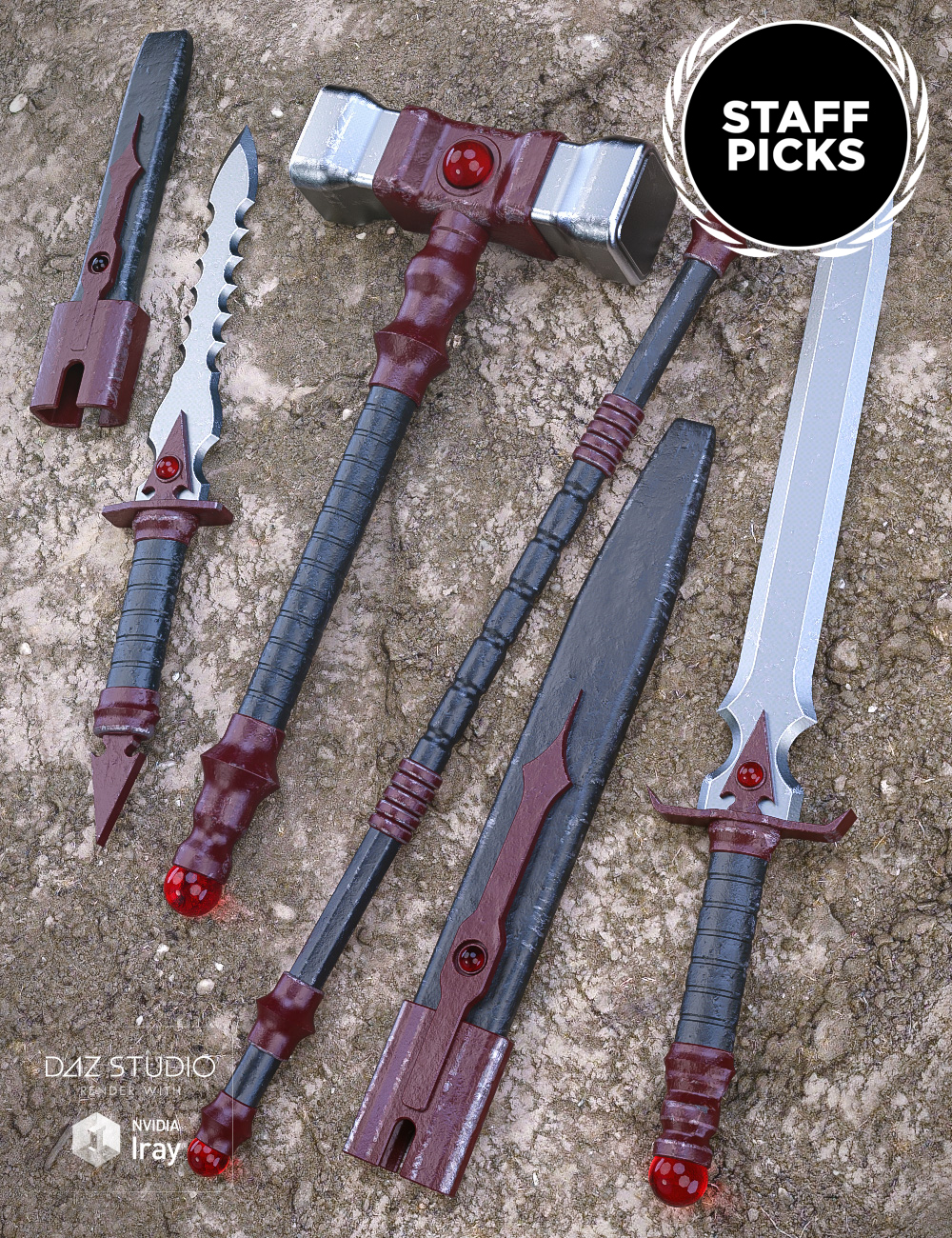 Bloodstone Weapons by: Nightshift3D, 3D Models by Daz 3D