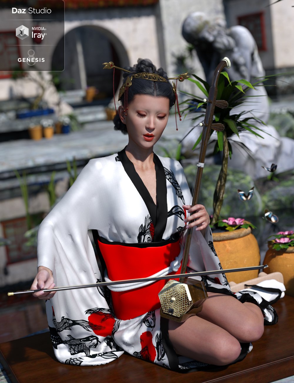 dForce Kimono Outfit for Genesis 8 Female(s) by: Lyrra MadrilMoonscape GraphicsSade, 3D Models by Daz 3D