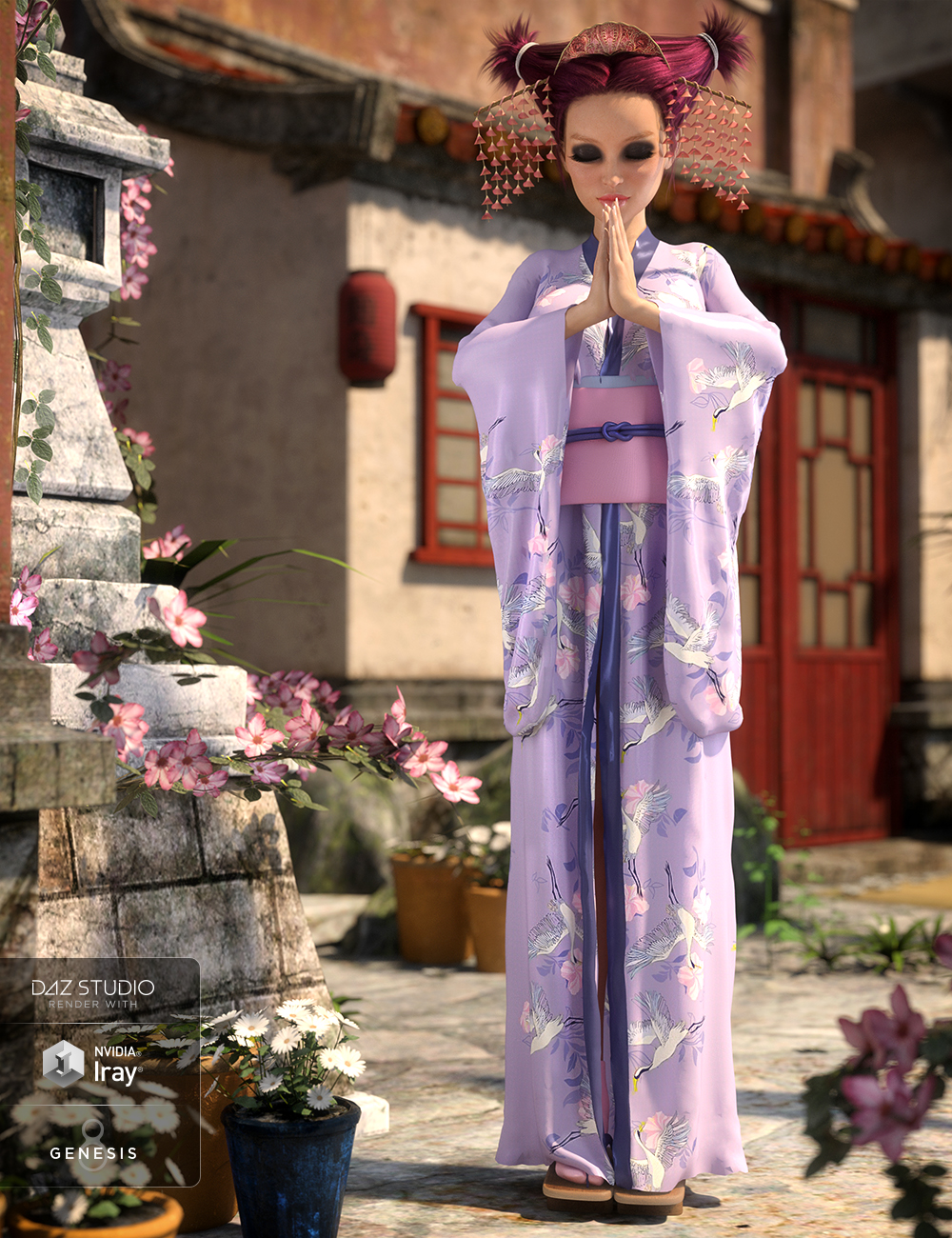 dForce Kimono Outfit Female Textures by: Moonscape GraphicsSade, 3D Models by Daz 3D