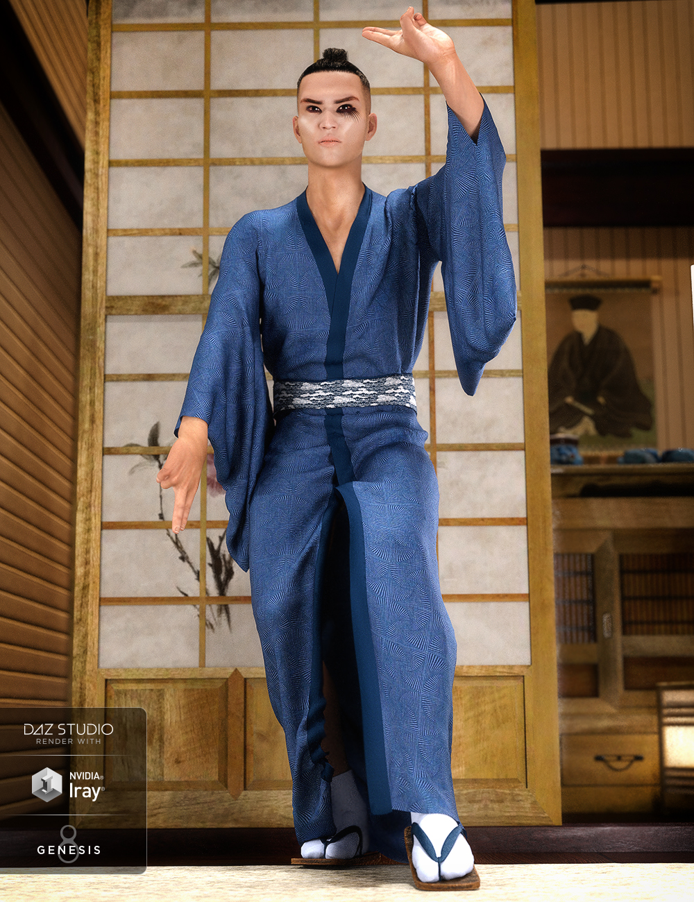 dForce Kimono Outfit for Genesis 8 Male(s) by: Moonscape GraphicsSade, 3D Models by Daz 3D