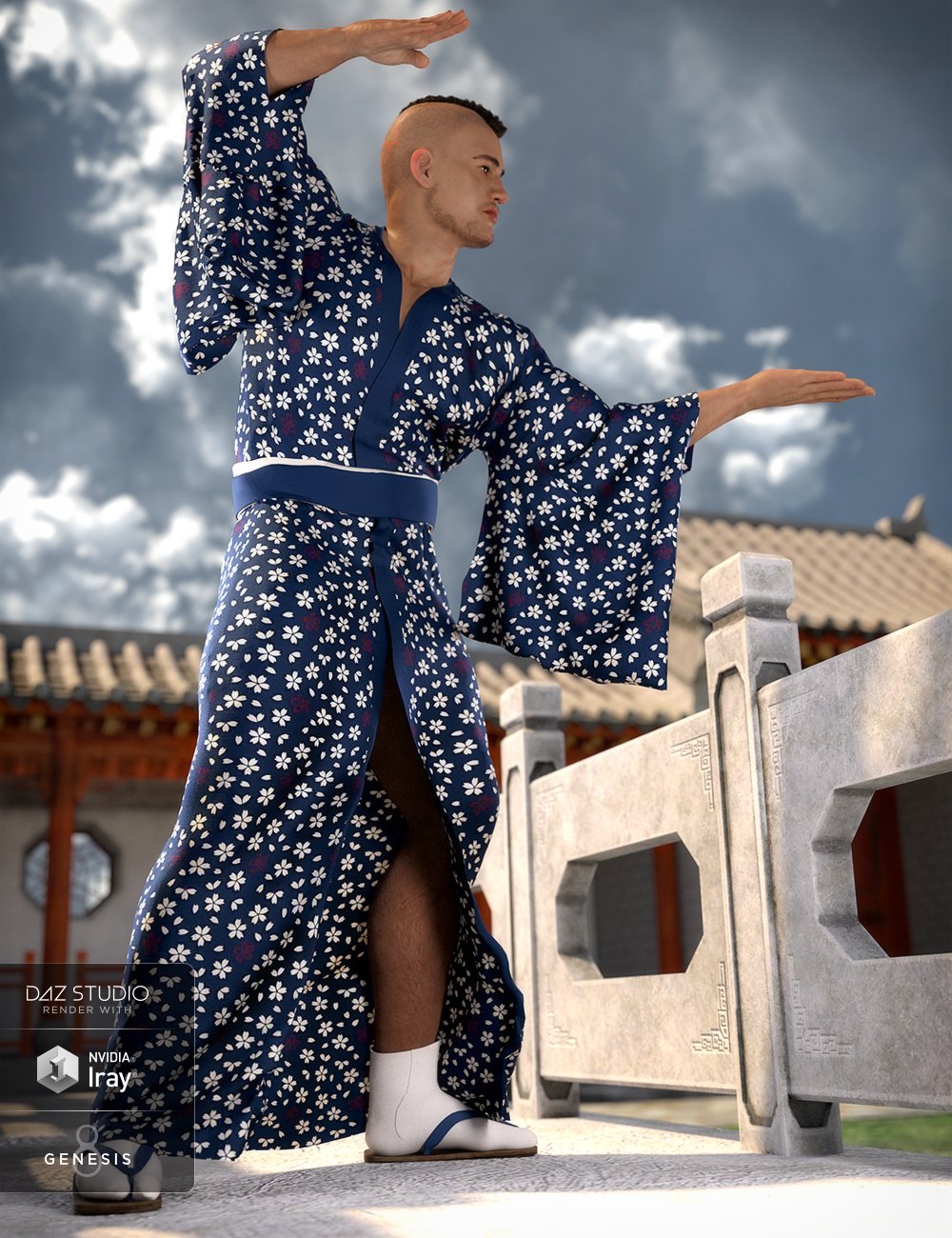 dForce Kimono Outfit Male Textures by: Moonscape GraphicsSade, 3D Models by Daz 3D