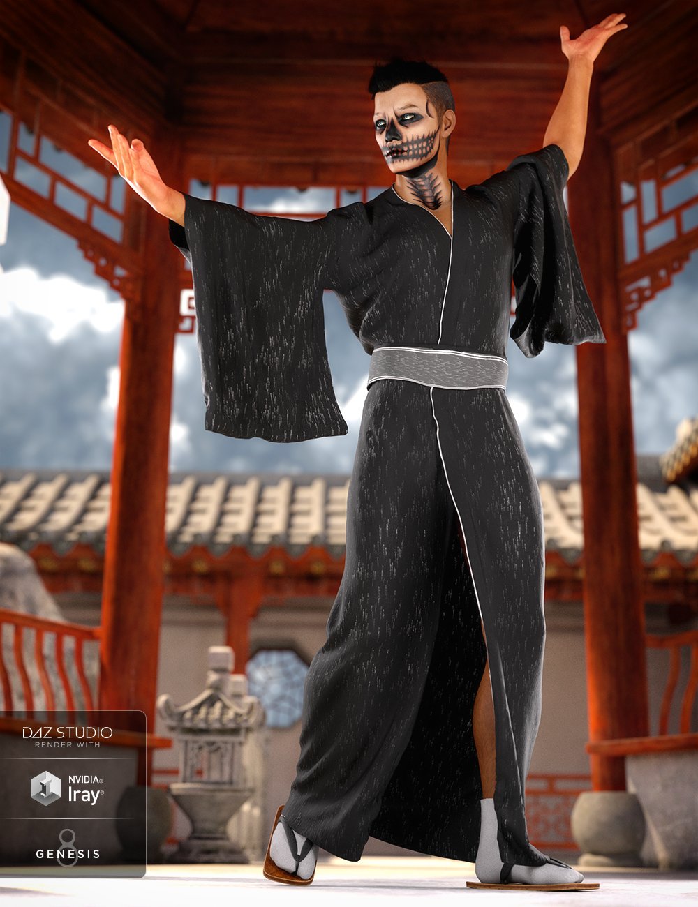 dForce Kimono Outfit Male Textures by: Moonscape GraphicsSade, 3D Models by Daz 3D