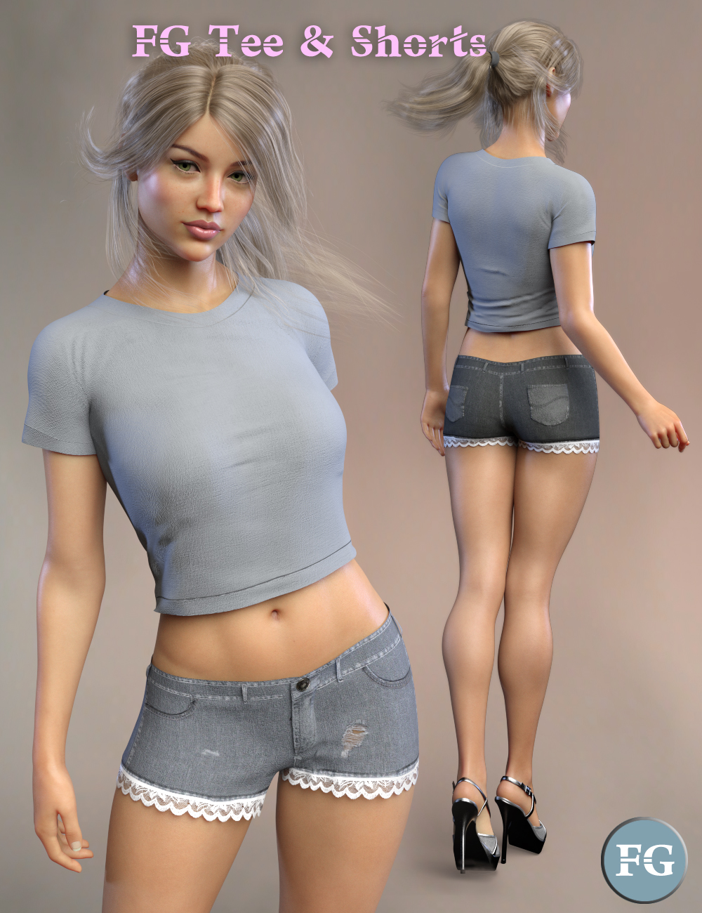 FG T-Shirt and Shorts for Genesis 8 Female(s) by: Fugazi1968Valery3D, 3D Models by Daz 3D
