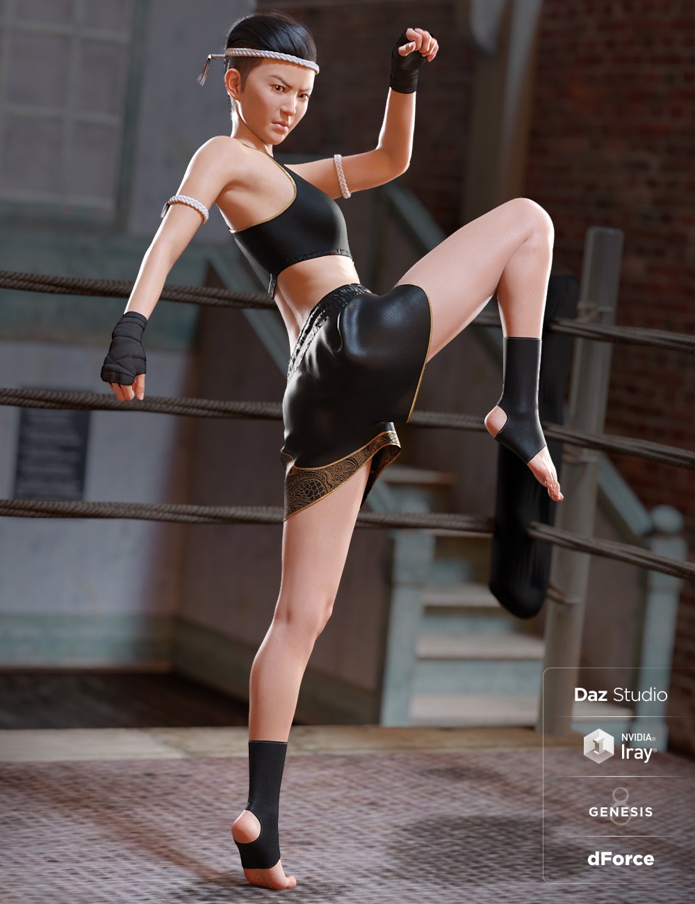 dForce Muay Thai Outfit for Genesis 8 Female(s) by: Anna BenjaminNikisatez, 3D Models by Daz 3D
