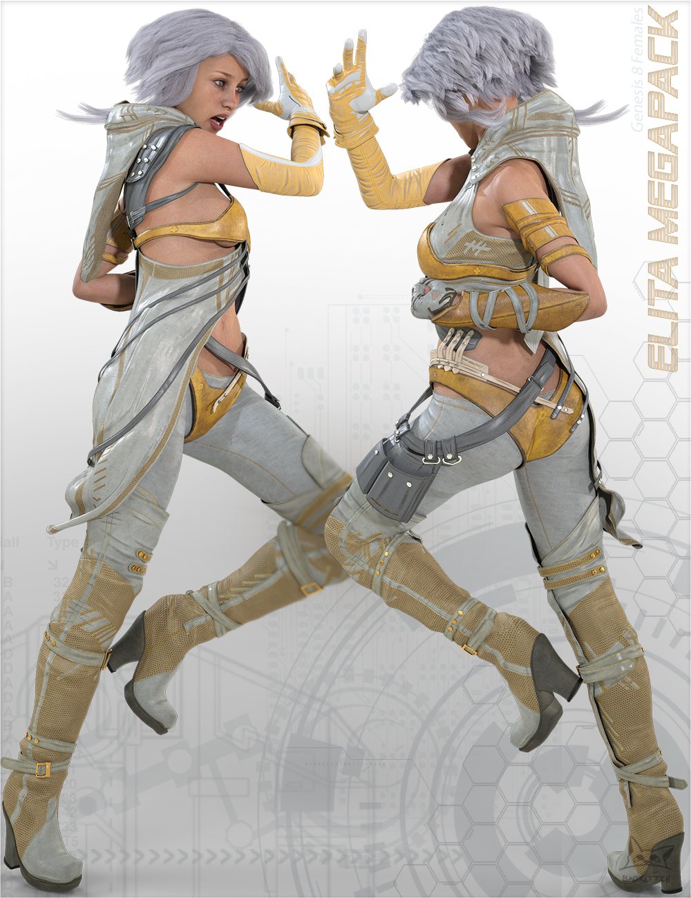 Elita Cyberpunk Megapack for Genesis 8 Female(s) by: BadKitteh Co, 3D Models by Daz 3D