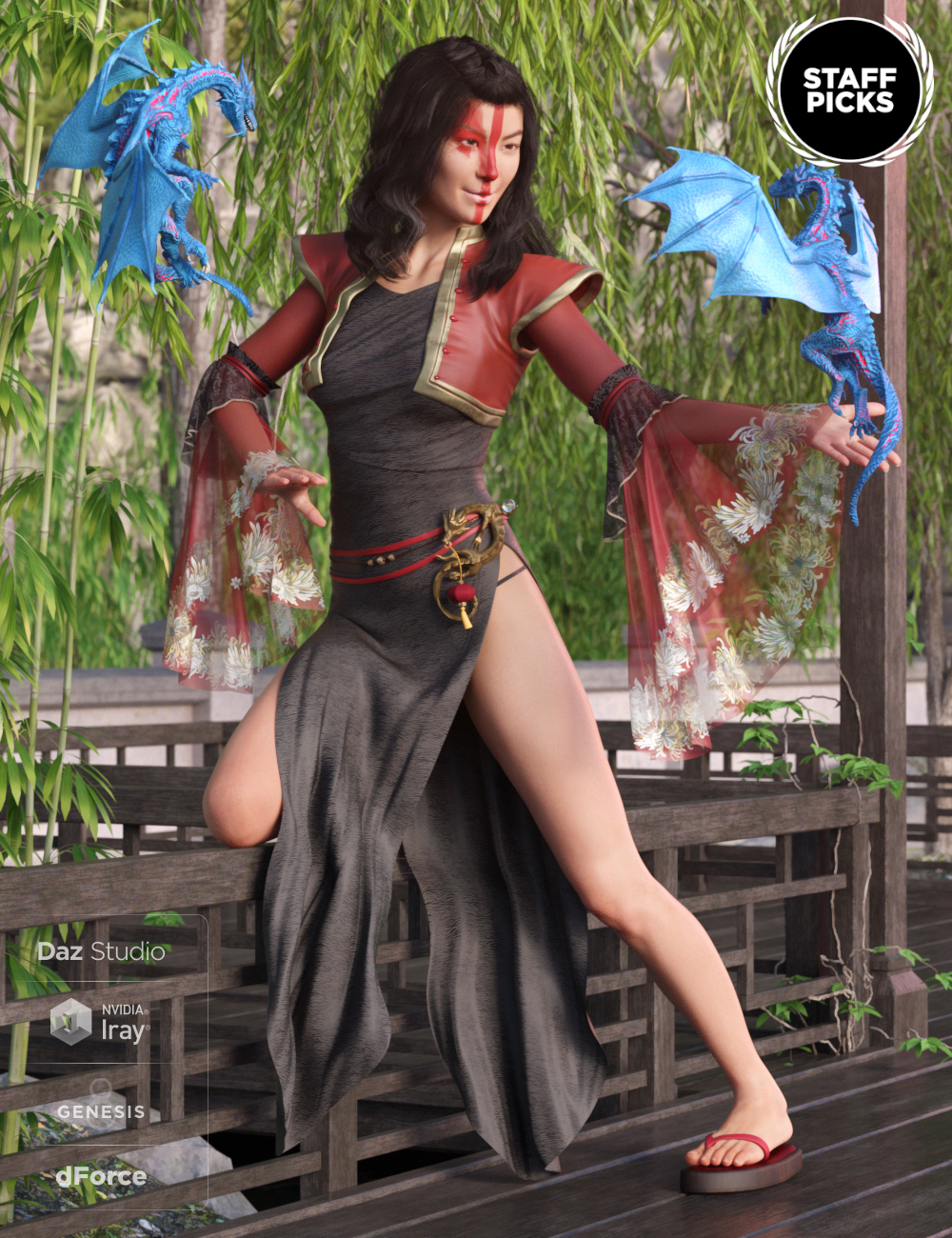 dForce Dragon Lady Outfit for Genesis 8 Female(s) by: Mada, 3D Models by Daz 3D