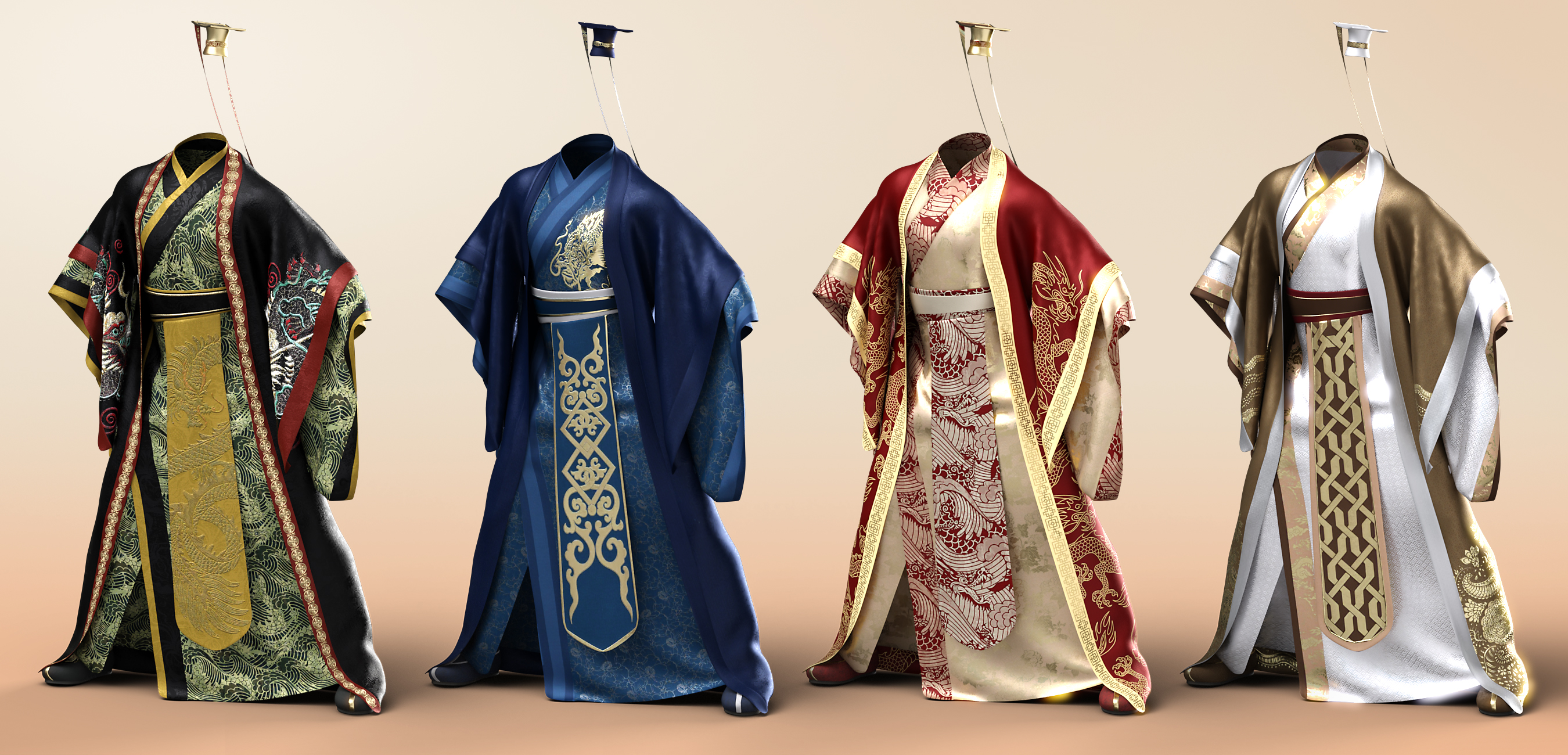 dForce Hanfu Outfit Textures by: Moonscape GraphicsSade, 3D Models by Daz 3D