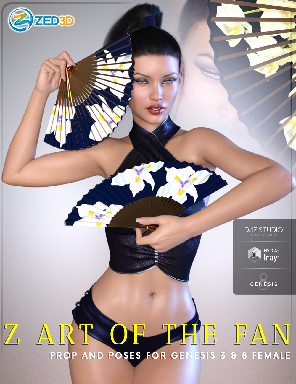 Z Art of the Fan - Prop and Poses for Genesis 3 and 8 Female by: Zeddicuss, 3D Models by Daz 3D