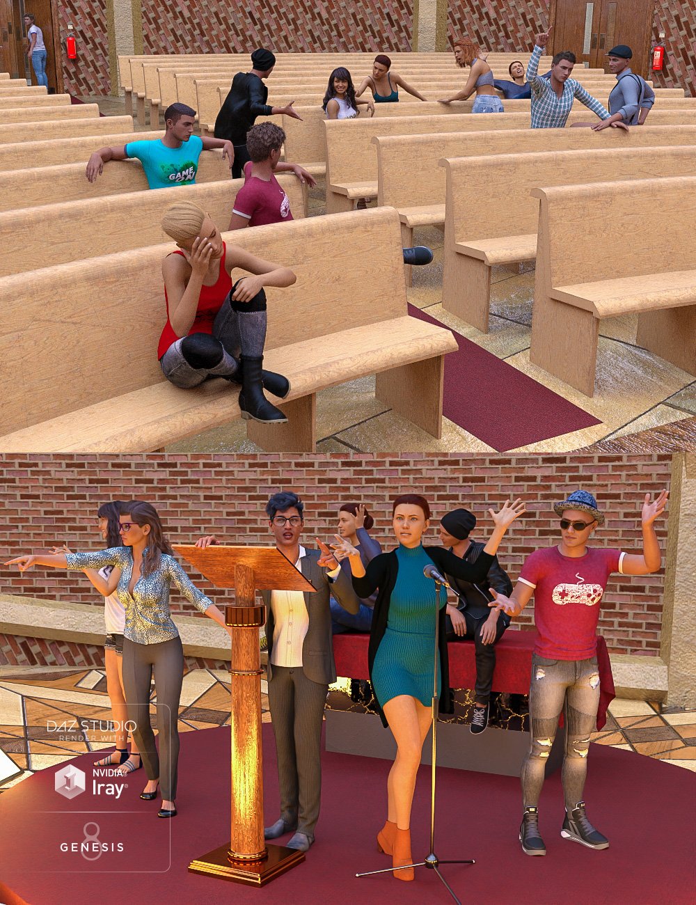 Lotus Auditorium Poses for Genesis 8 by: DianePredatron, 3D Models by Daz 3D