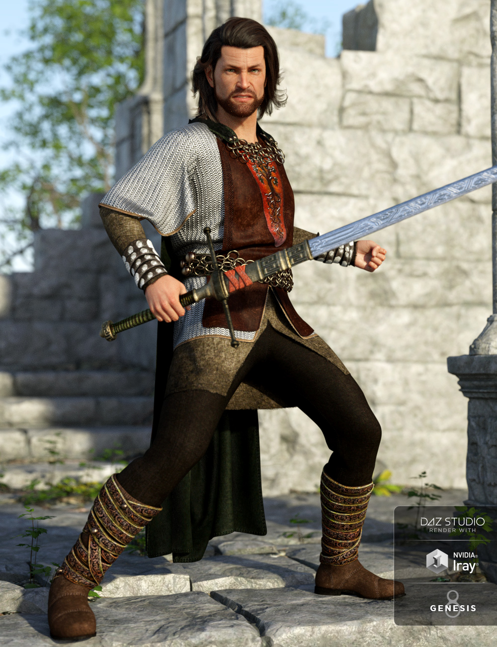 dForce Weathered Warrior Outfit for Genesis 8 Male(s) by: Barbara BrundonShox-DesignUmblefugly, 3D Models by Daz 3D