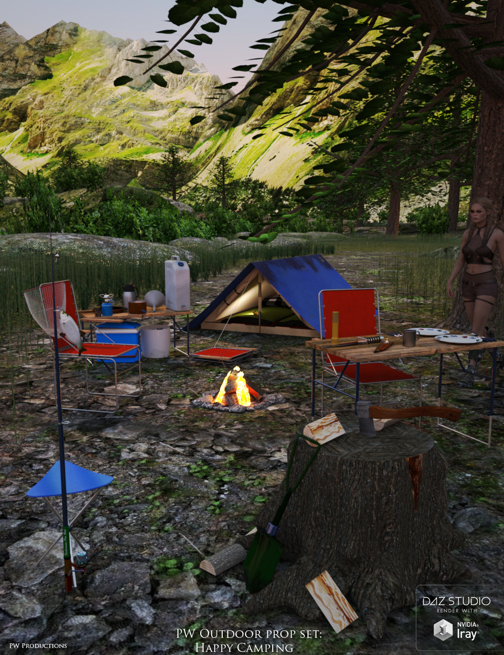 PW Happy Camping Outdoor Prop Set by: PW Productions, 3D Models by Daz 3D