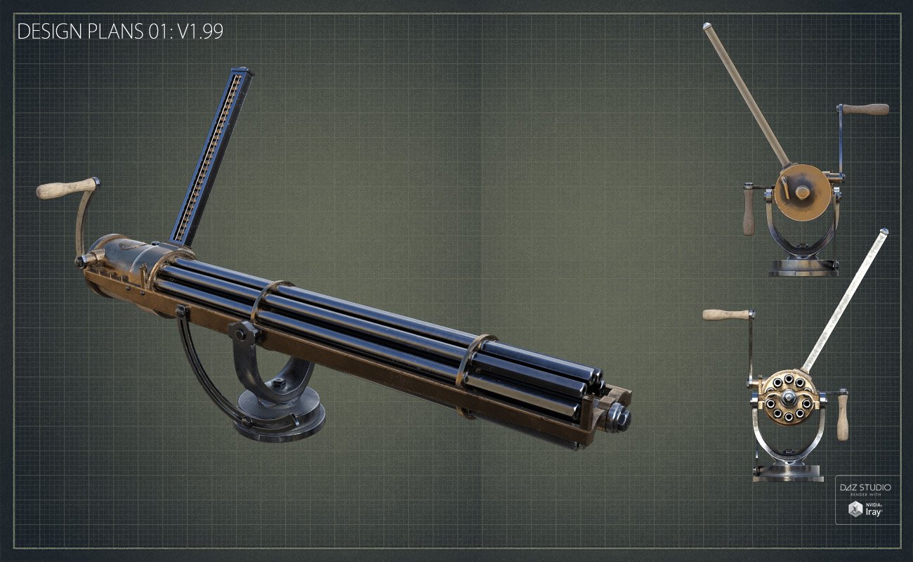Historical Gatling Gun by: David BrinnenForbiddenWhispers, 3D Models by Daz 3D