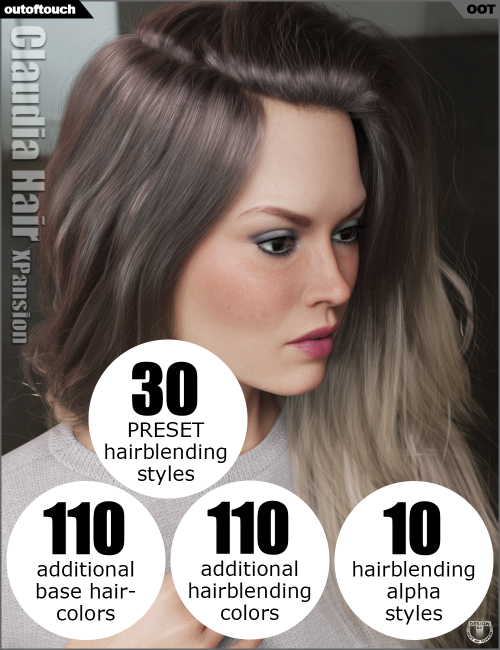 OOT Hairblending 2.0 Texture XPansion for Claudia Hair by: outoftouch, 3D Models by Daz 3D