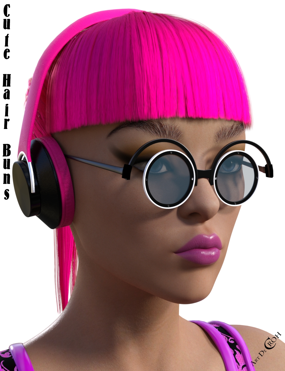 Cute Hair Buns with Glasses & Headphones for Genesis 8 Female(s) by: Art-de-Croh, 3D Models by Daz 3D