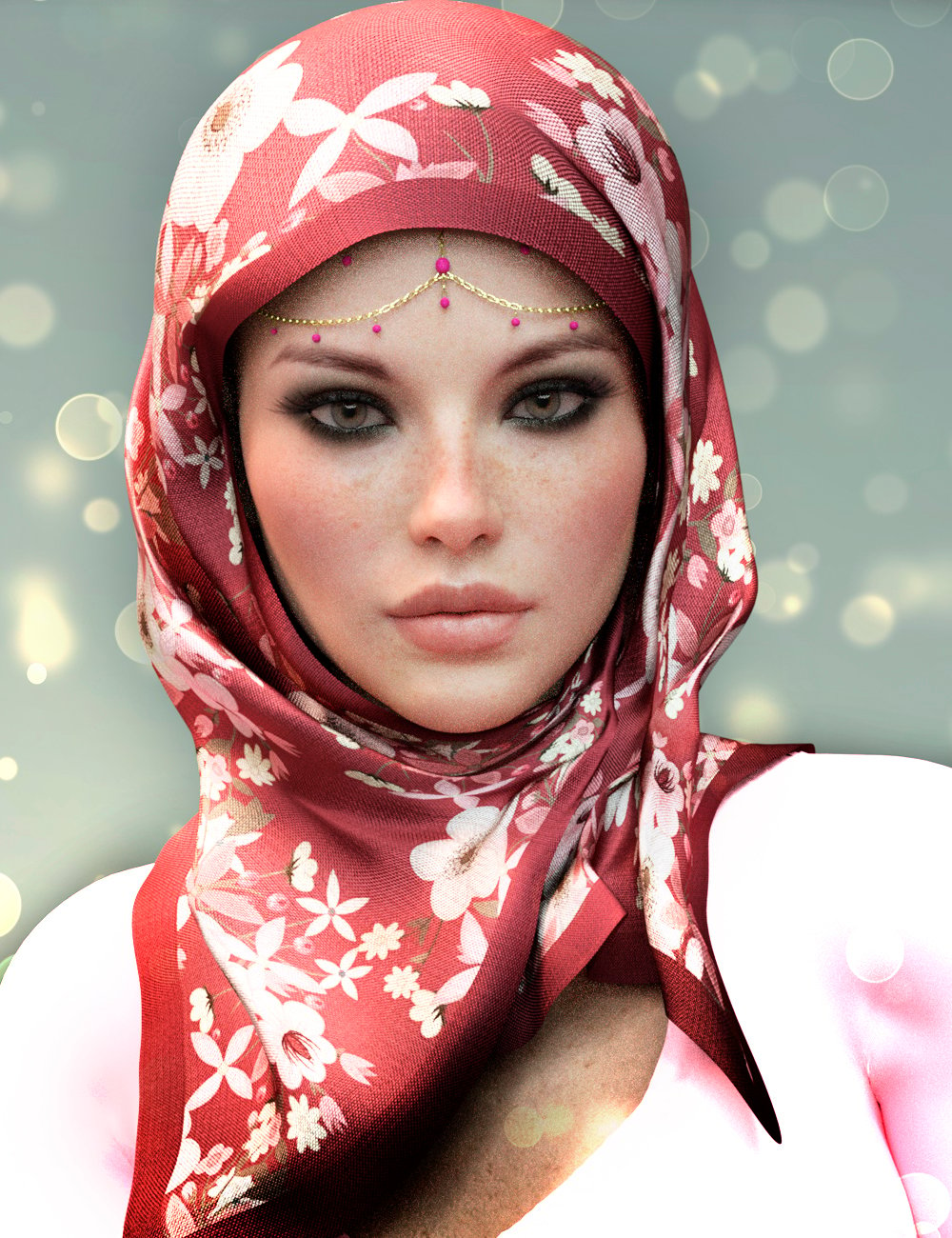 dForce X-Fashion Floral Hijab for Genesis 8 Female(s) by: xtrart-3d, 3D Models by Daz 3D