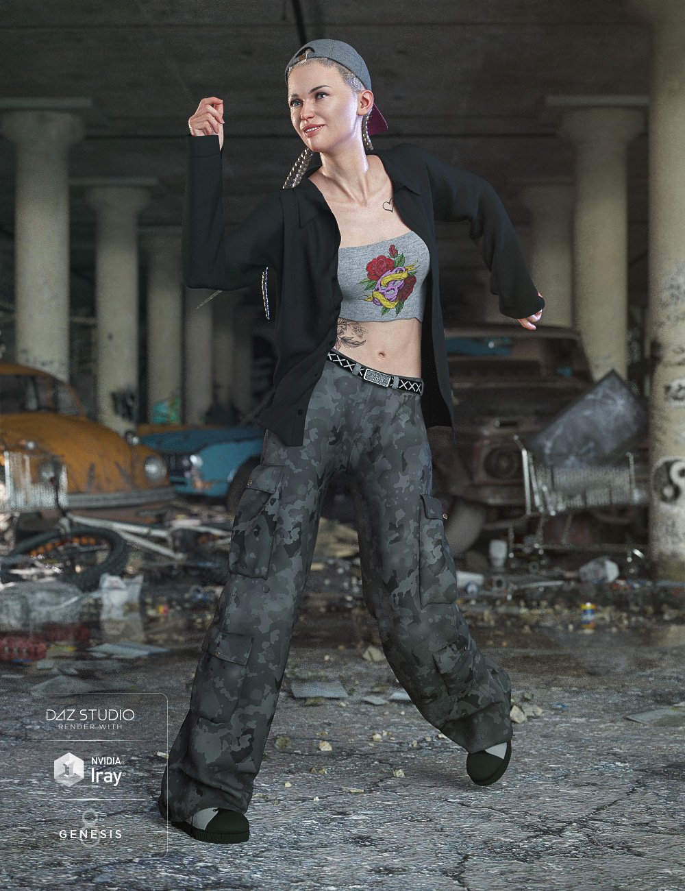 dForce Hip Hop Street Style Outfit for Genesis 8 Female(s) by: Anna BenjaminLyrra Madril, 3D Models by Daz 3D