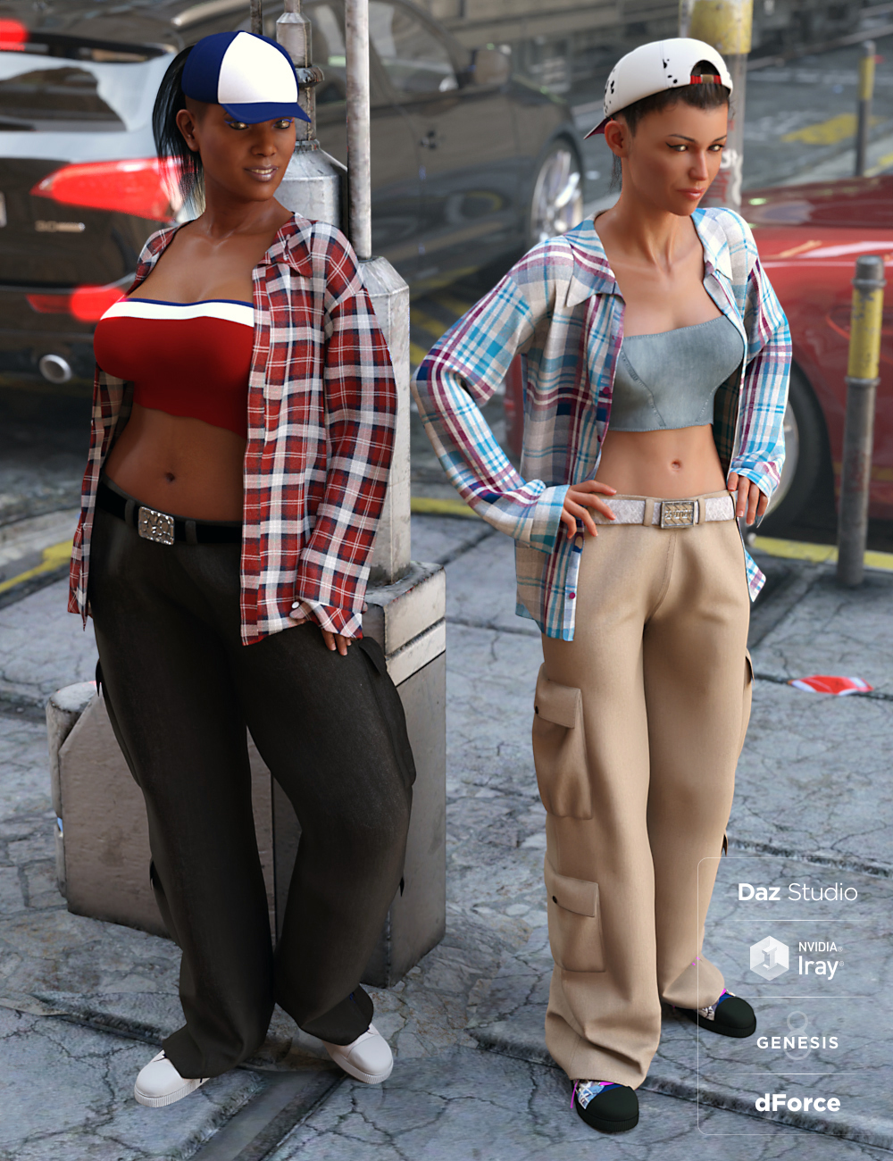 dForce Hip Hop Street Style Outfit Textures by: Anna Benjamin, 3D Models by Daz 3D