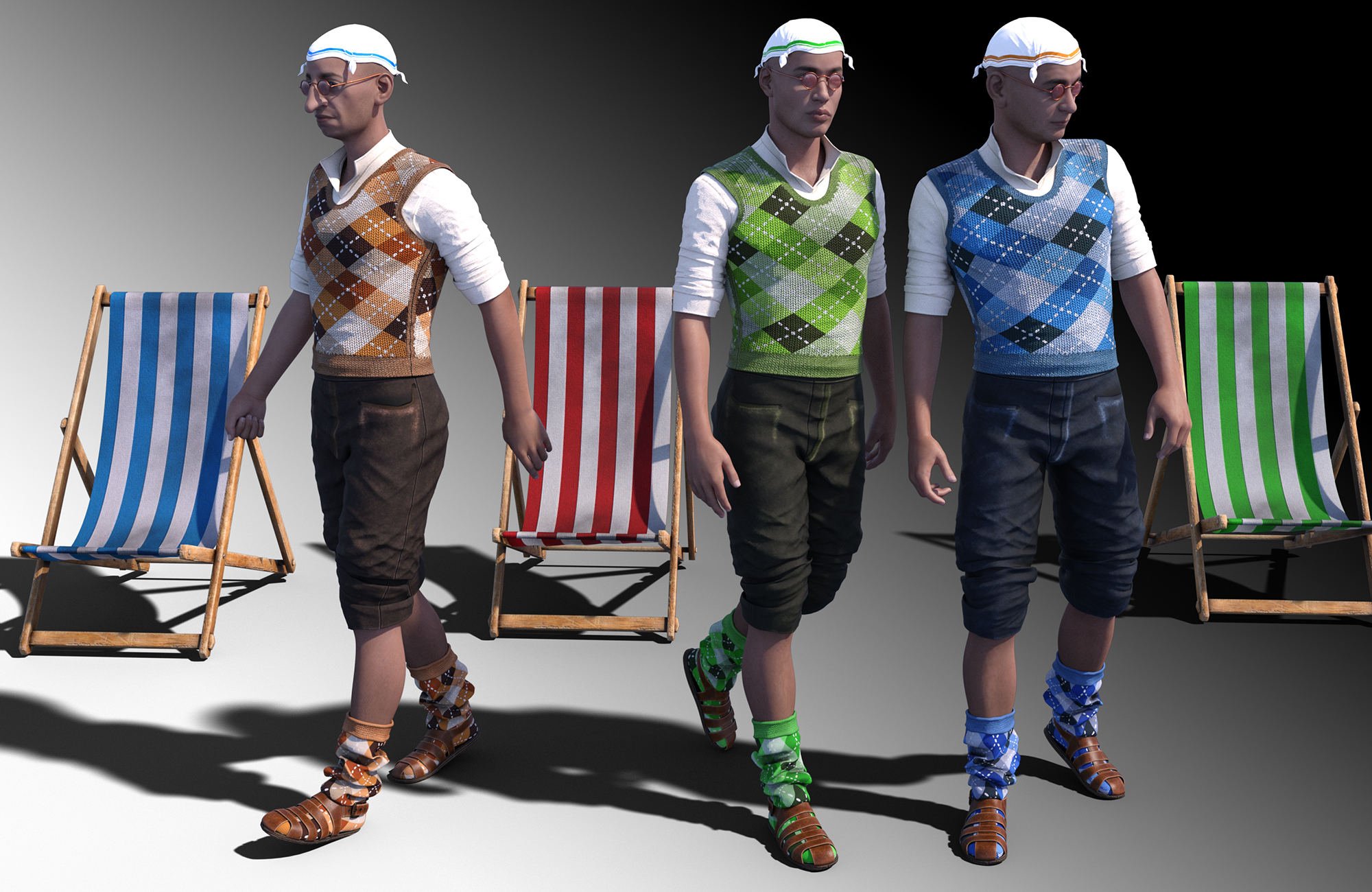 On The Beach (60s) Outfit for Genesis 8 Male(s) by: Meshitup, 3D Models by Daz 3D