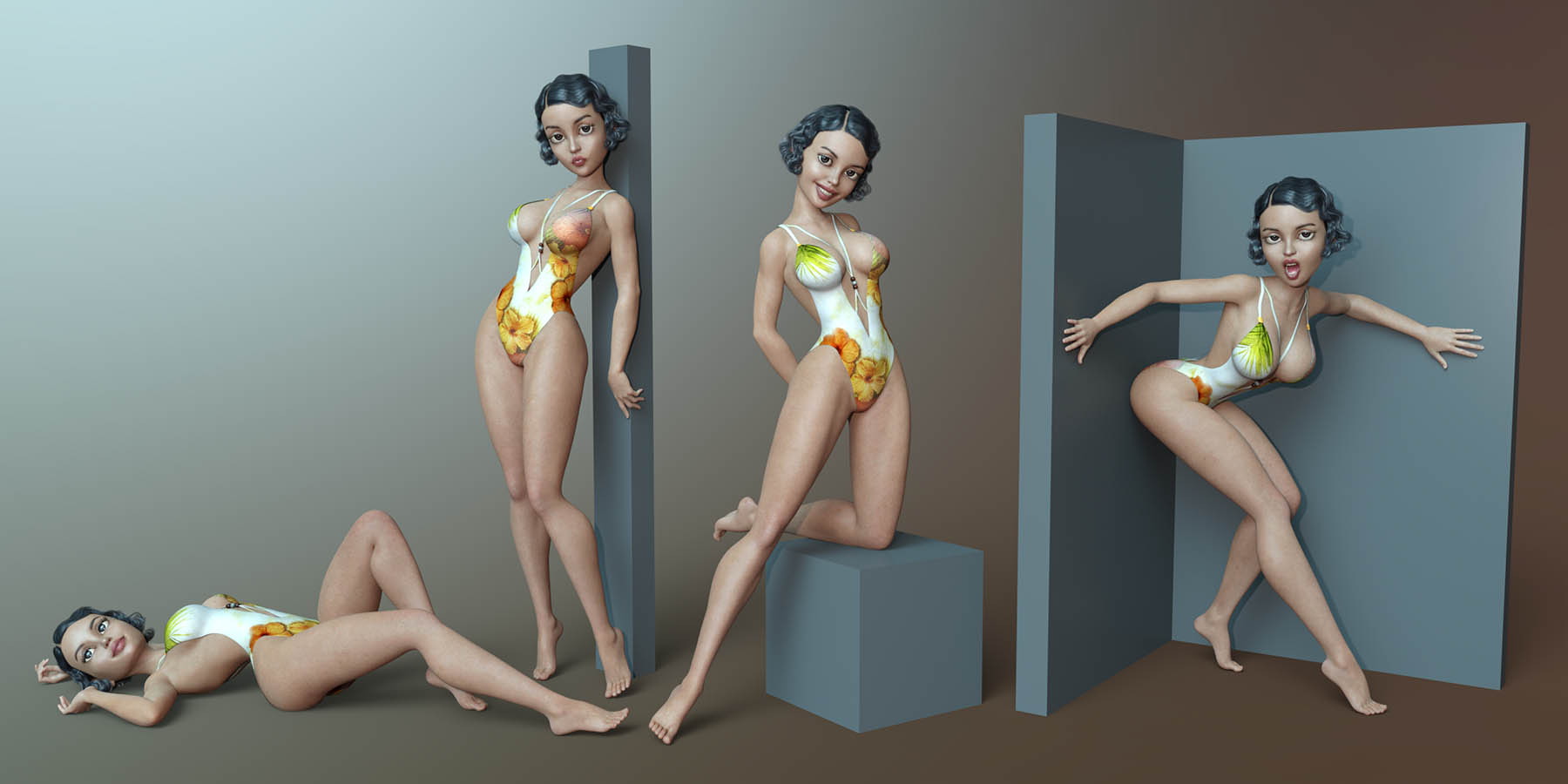 Playful Pin-up Poses and Expressions for Genesis 8 Female(s) by: Capsces Digital Ink, 3D Models by Daz 3D